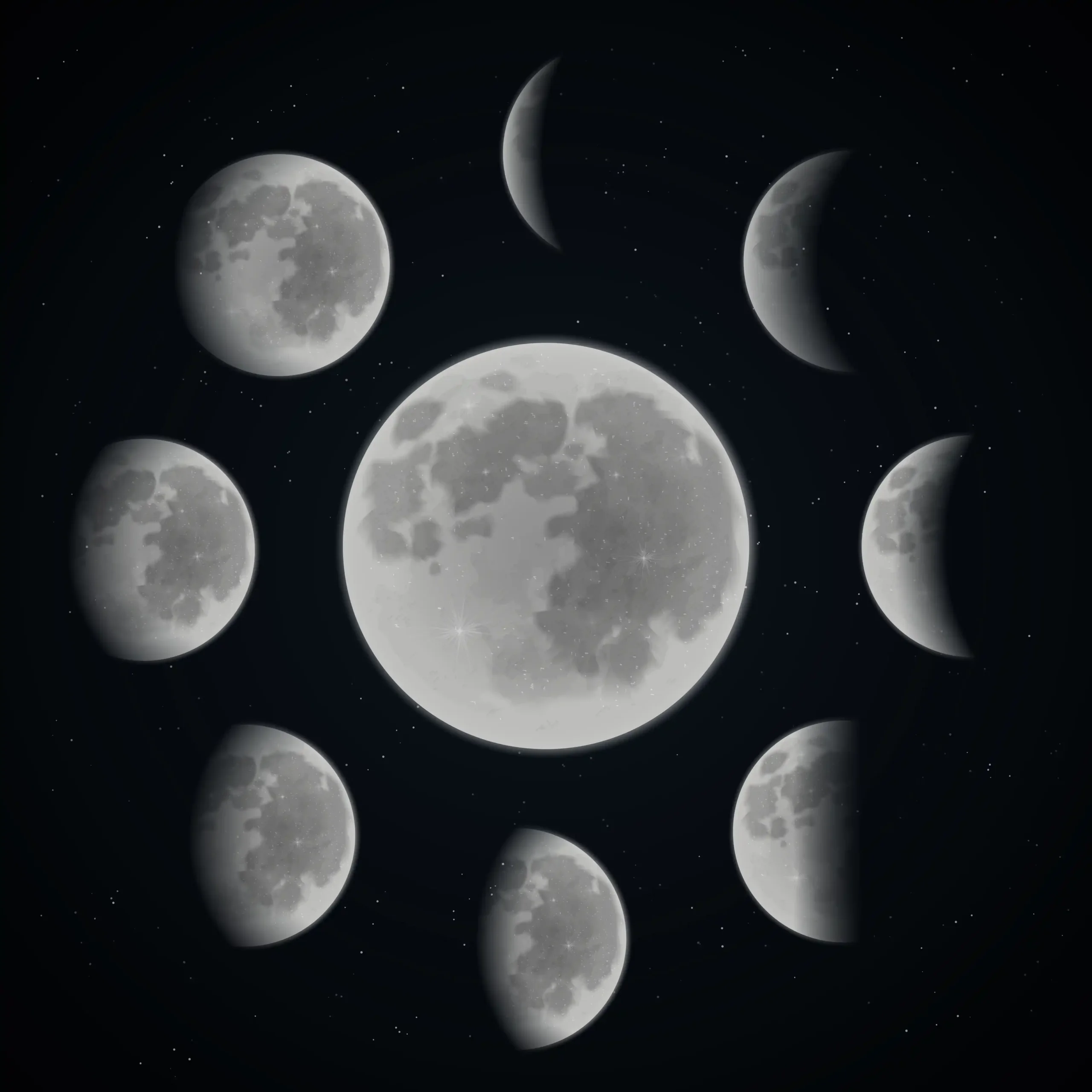 Various moon phases in a circle
