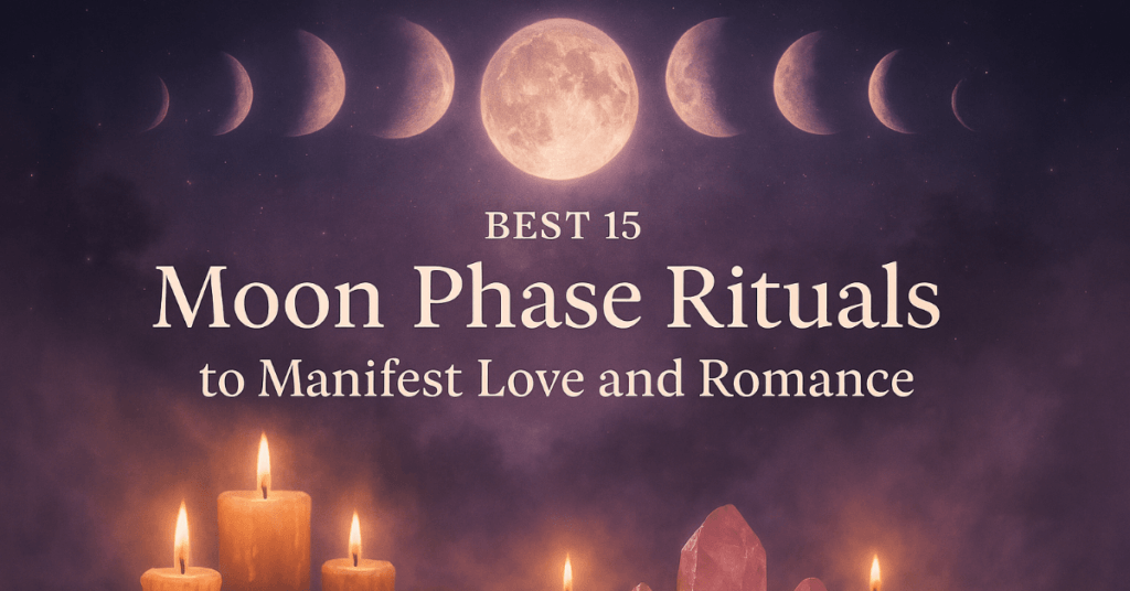 Best 15 Moon Phase Rituals to Manifest Love and Romance featured image with full moon, candles, and spiritual love ritual setup