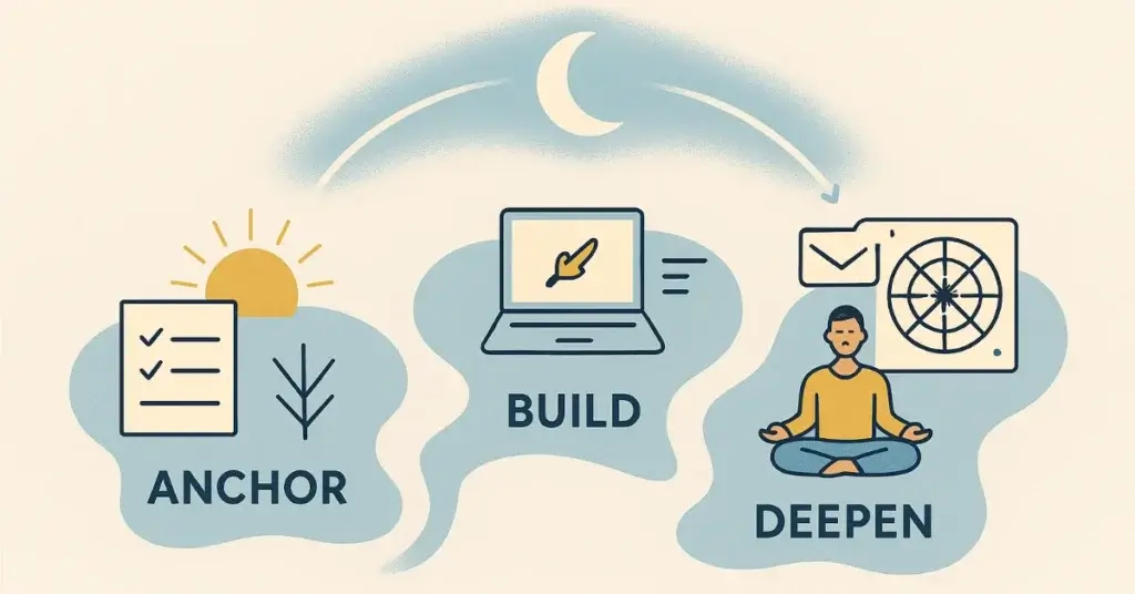 Visual representation of the Best 20 Activities for Maximizing Waxing Crescent Energy through Anchor, Build, and Deepen framework